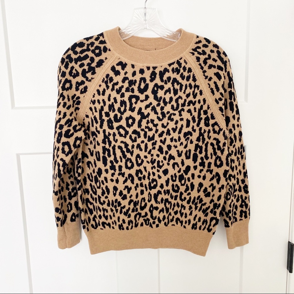 J Crew Boyfriend Crewneck Sweater in Leopard Print Re-Imagine Wool Size XXS - Picture 5 of 6